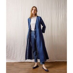Highgrove Blue Linen cache-coeur flare dress Made in Japan